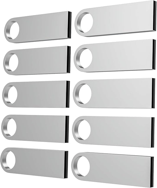 ABLAZE 128MB Flash Drive 10 Pack, Metal USB 2.0 Thumb Drives with Keychains USB Sticks Pendrives (Sliver)
