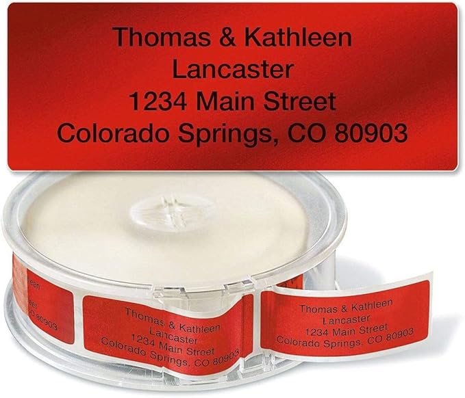Colorful Images Red Metallic Foil Rolled Return Address Mailing Labels with Dispenser, Customize with Name & Shipping Address, 500 Self Adhesive, Easy Peel Sticker Label Roll, 3/4" x 2 1/2"