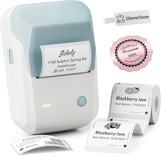 NIIMBOT Label Maker Machine with Tape, B1 Bluetooth Label Printer, 2 Inch Large Waterproof Label, Inkless Thermal Label Maker for Kids School Items, Classroom Teacher, Light Blue