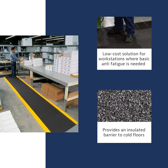 Notrax 411 Sof-Tred™ 3' x 12' x 3/8" Anti Fatigue Mat, Enhanced Slip Resistance with Beveled Edges and Pebbled Surface, Ideal for Industrial and Commercial Workplaces, Black/Yellow, 411S3312BY