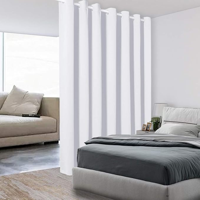 BONZER Room Divider Curtain Screen Partitions Total Privacy Wall Wide Blackout Curtains for Shared Room, 96L x 108W Inch (8L x 9W ft), 1 Panel, Greyish White