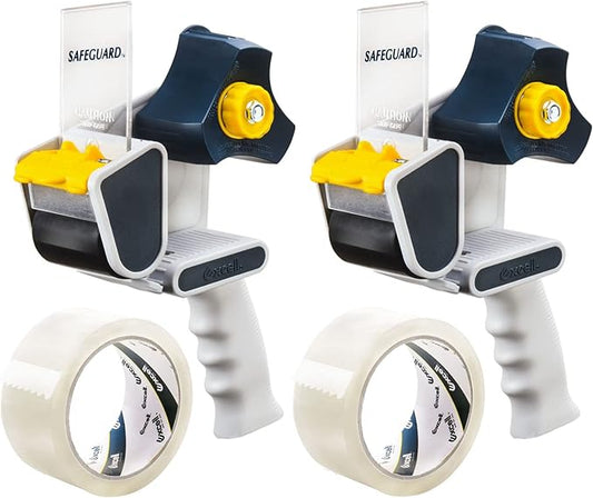 Excell EC-206 Safeguard Packing Tape Dispenser (2" Wide): Retractable Blade Cover for Safety, Push Flap for Smooth Cutting, and one-Hand use. Ideal for Shipping and Carton Sealing.(2Pack)