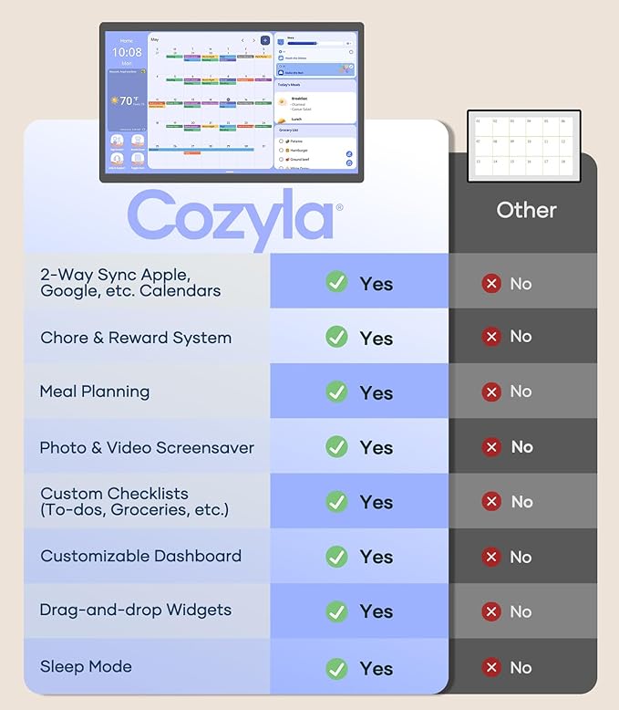 Digital Calendar+ 2: 24 Inch Wall Touch Screen Chore Chart Customize Dashboard Smart Electronic Calendar for Family Schedules Meal Planner Supports All Google Play Apps Wall Mount Black