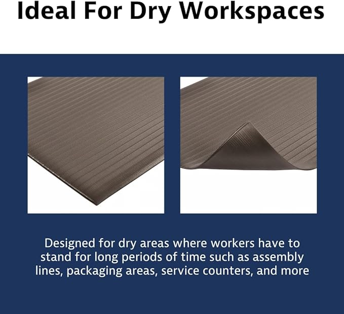 Notrax 410 Airug® 2' x 60' x 3/8" Anti Fatigue Mat, Enhanced Slip Resistance with Beveled Edges and Ribbed Surface, Ideal for Industrial and Commercial Workplaces, Black, 410R0324BL