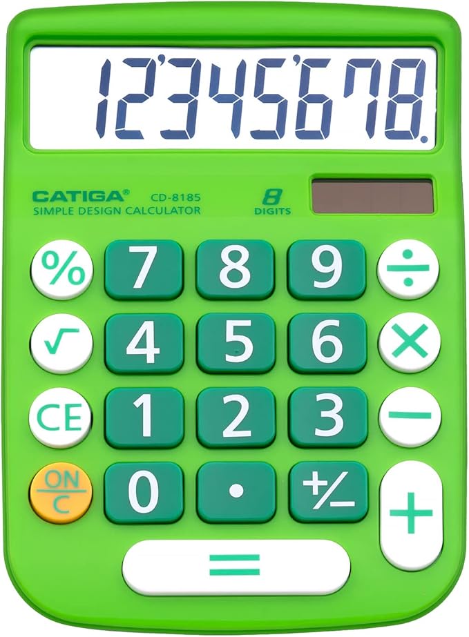 CATIGA Desktop Calculator 8 Digit with Solar Power and Easy to Read LCD Display, Big Buttons, for Home, Office, School, Class and Business, 4 Function Small Basic Calculators for Desk, CD-8185