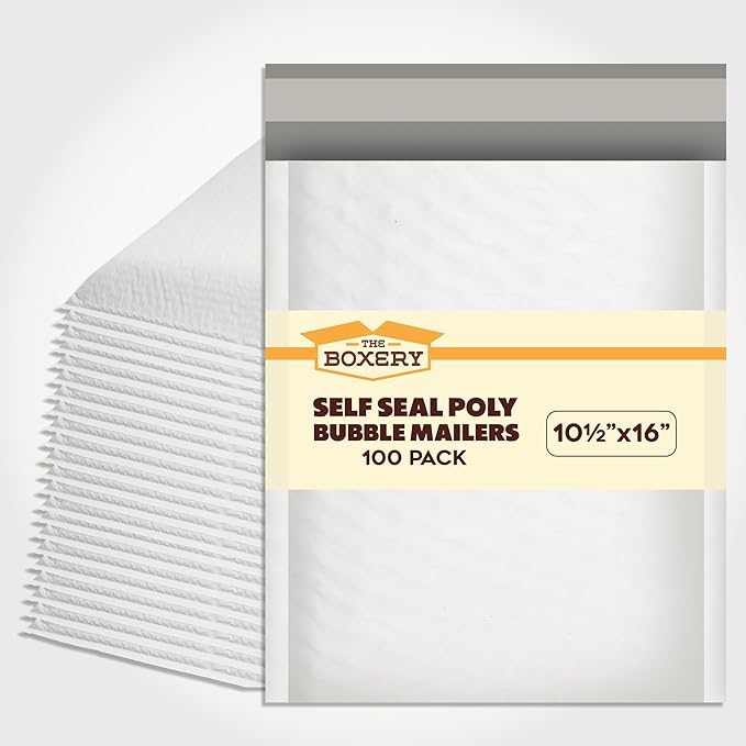 The Boxery 10.5x16''|#5 Poly Bubble Mailers- 100 Pack, Padded Envelopes, Self Seal, Waterproof Shipping Bags, Padded Mailers for Shipping & Packaging