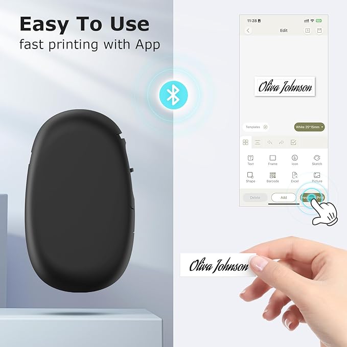 SUPVAN E10 Bluetooth Label Maker Machine with 3 Tapes, Continuous Waterproof Label, Versatile App with 35 Fonts and 1k+ Icons, Inkless Labeler for Home, Kitchen, School, Office Organization, Black