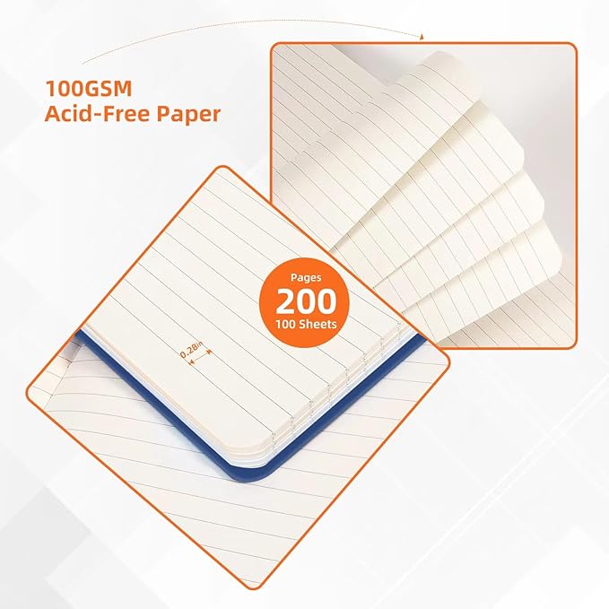 BOSSAND College Ruled Notebooks, 6 Pack A5 Lined Journal Notebooks, 200 Pages 100 GSM Thick Paper, Hardcover, 8.25 inches x 5.75 inches, Navy Blue