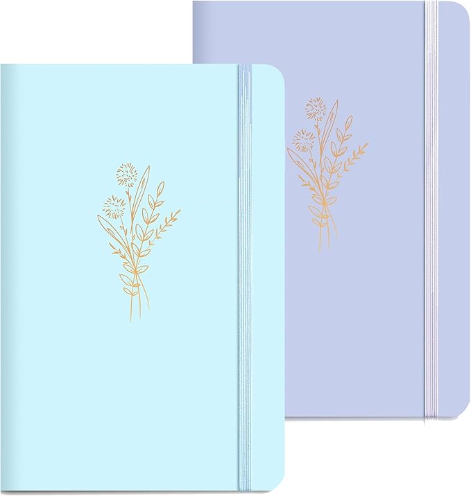MINICAGIE 2 Pack Lined Journal Notebook for Women Cute Leather Journals for Writing Aesthetic Floral Diary 192 Pages A5 Hardcover Journaling Notebooks with Pen Loop, Blue, Purple