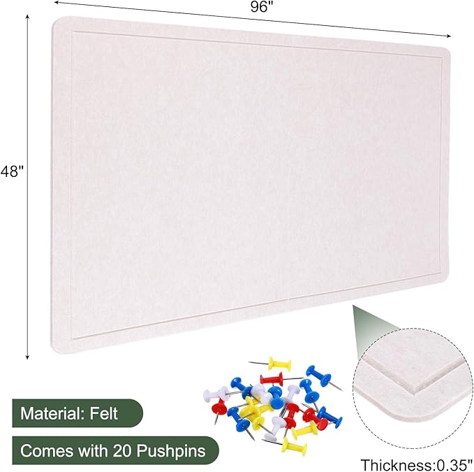 YOKIVE Felt Bulletin Board, 96 x 48 -Inch Foldable Decorative Pin Board Self Adhesive Felt Cork Board with 20 Pushpins, Great for Wall, Photo Display, Paste Note, Schedule(Light Camel)