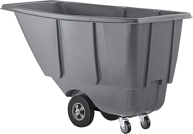 Commercial Rolling Waste Bin 0.5 Cubic Yard 450 lb., Grey Tilt Truck, Construction Trash Recycling Trolley, Industrial Dump Cart Transportation, Garbage Wagon