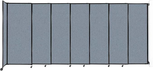 Wall-Mounted Sliding StraightWall Room Divider | Adjustable Widths | Locking Wheels | Room Separator | Up to 15'6" Wide x 6'10" Tall Powder Blue Fabric Panels