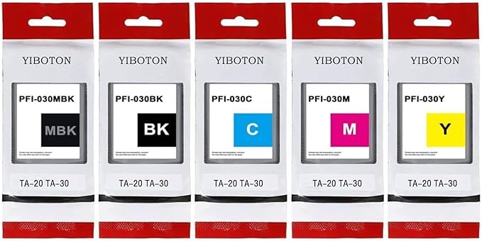 High Yield PFI-030 PFI030 Ink Cartridges Replacement for Canon PFI-030MBK PFI-030BK PFI-030C PFI-030M PFI-030Y Ink Tank Cartridge Compatible for Canon ImagePrograf TA-20 TA-30 TM-240 TM-340 Printer