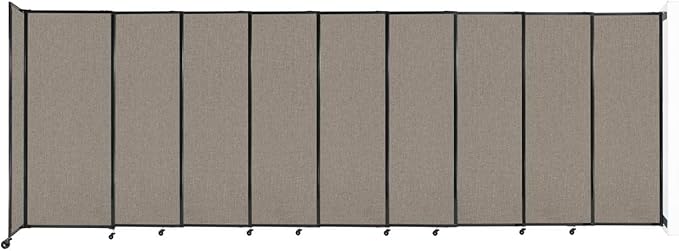Wall-Mounted Sliding StraightWall Room Divider | Adjustable Widths | Locking Wheels | Room Separator | Up to 19'9" Wide x 6'10" Tall Warm Pebble Fabric Panels