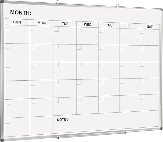 Comix Magnetic Dry Erase Calendar Whiteboard, 48 x 36 Inches Monthly Calendar Dry Erase Board for Wall, Aluminum Frame Planner White Board