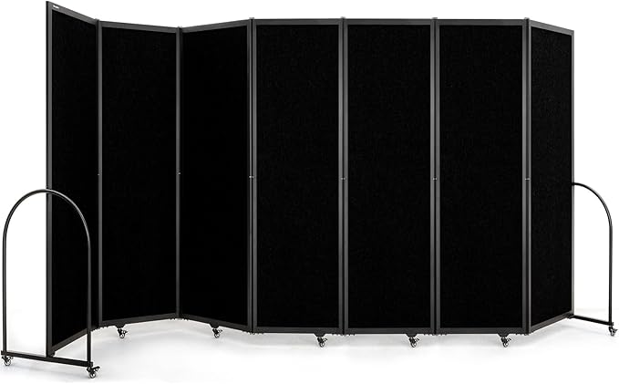 Folding Room Partition,Privacy Room Screen with Arms,Office Dividers Partition Wall,14'3"L* 6'7"H,Black