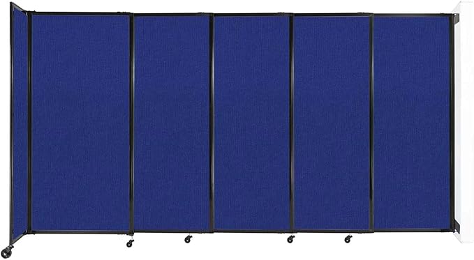 Wall-Mounted Sliding StraightWall Room Divider | Adjustable Widths | Locking Wheels | Room Separator | Up to 11'3" Wide x 6' Tall Royal Blue Fabric Panels