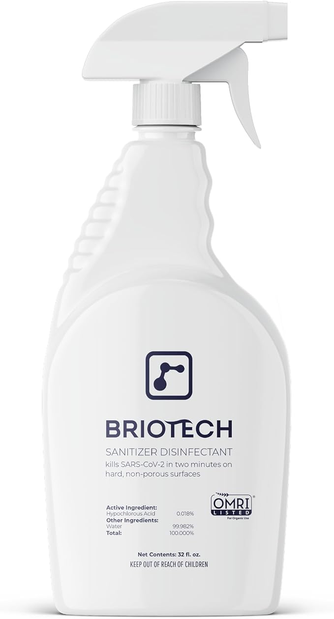 BRIOTECH Sanitizer Disinfectant Hypochlorous Spray, Kill 99.99% of Viruses & Bacteria, Control Mold, Eliminate Odor, Gentle for Nursery & Play Rooms, Food Contact Surface Sanitizer, 32 fl oz
