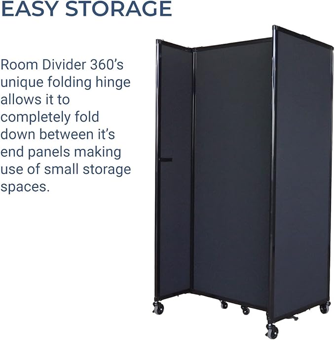 Versare Room Divider 360 Portable Wall Partition | Folding Panels | Large Freestanding Divider | Locking Wheels | Temporary Room Separator | 25' x 7'6'', Navy Blue