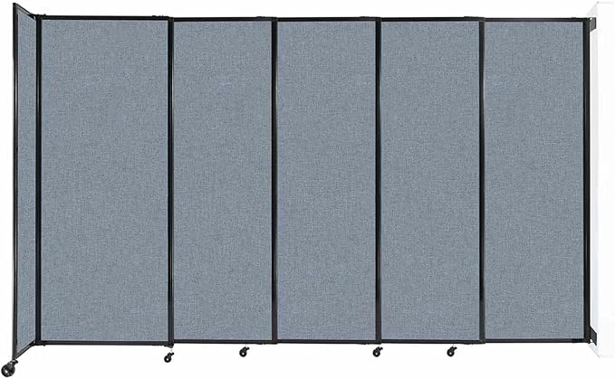 Wall-Mounted Sliding StraightWall Room Divider | Adjustable Widths | Locking Wheels | Room Separator | Up to 11'3" Wide x 6'10" Tall Powder Blue Fabric Panels