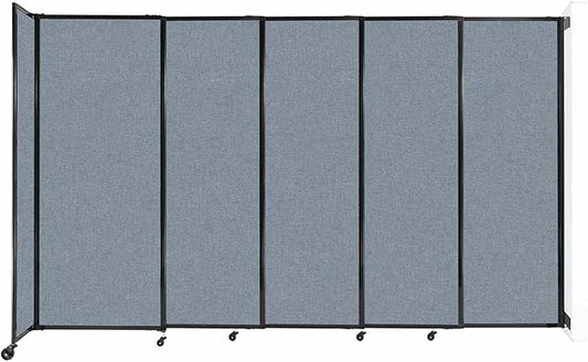 Wall-Mounted Sliding StraightWall Room Divider | Adjustable Widths | Locking Wheels | Room Separator | Up to 11'3" Wide x 6'10" Tall Powder Blue Fabric Panels
