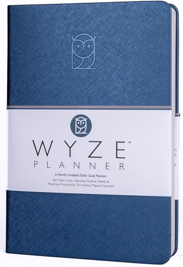 Undated Daily Planner – 6-Month A5 Productivity Organizer with Full Page Per Day, Hourly Schedule, Goal Setting, Habit Tracker, Weekly & Monthly Pages – Hardcover Time Management Notebook (Blue)