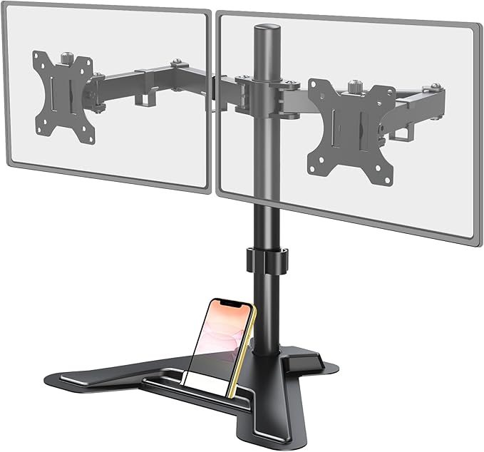 MOUNT PRO Dual Monitor Stand, Free-Standing Full Motion Monitor Desk Mount Fits 2 Screens up to 27 inches,17.6lbs with Height Adjustable, Swivel, Tilt, Rotation, VESA 75x75 100x100, Black