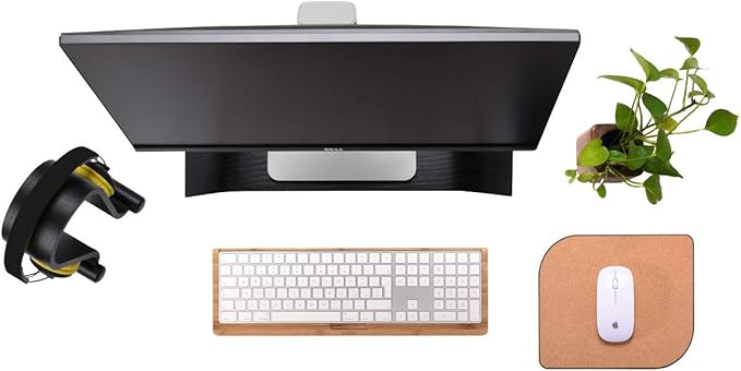 SAMDI Wooden Computer Monitor Stand, Desktop Accessories, Laptop Stand, Notebook Stand, for MacBook Stand (Oak Wood Black)