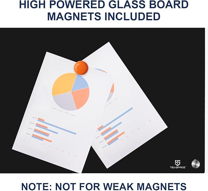 TSJ OFFICE Glass Dry-Erase Board - 48 x 32 Inches Wall Mounted Black Glass Magnetic Whiteboard, Large Frameless White Board for Office, Home & School