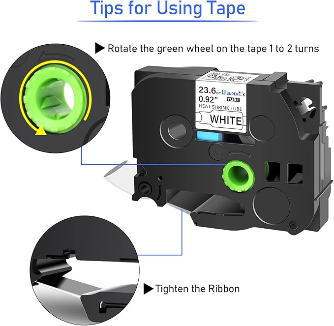 USUPERINK 5PK Compatible for Ptouch HSe-251 HSe251 HS-251 HS251 23.6mm 1 inch Black on White Heat Shrink Tube Label Tape for PT-D600 E500 E500VP E550W PT-P700 PT-P750WVP Label Maker