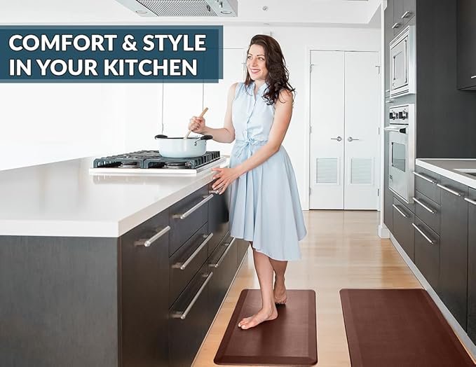 ComfiLife Anti Fatigue Floor Mat – 3/4 Inch Thick Kitchen Mats for Floor, Standing Desk Mat, Kitchen Rug – Comfort at Home, Office – Durable – Stain Resistant – Non-Slip Bottom (24" x 70", Brown)