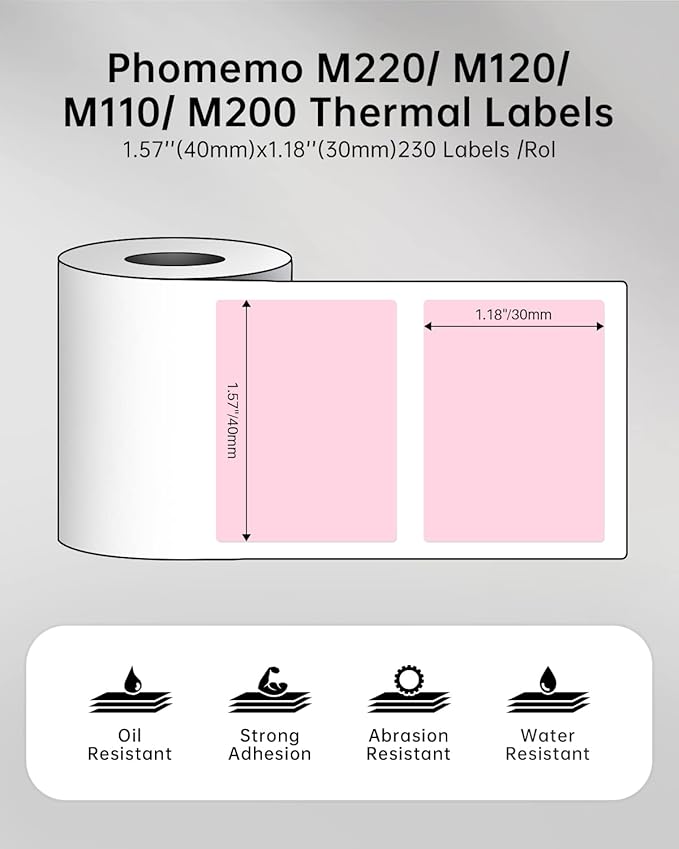 Phomemo Labels,Thermal Color Label,1.57'' x 1.18''Square Self-Adhesive Sticker Paper for Phomemo M110 M220 M221 M120 M108 M150 M250 M260 M160 M200 Printer, for Barcode,Name,Address (Pink/Blue/Khaki