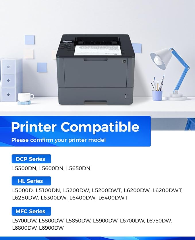 TN850 Black Toner Cartridge 2-Pack High Yield Compatible for Brother TN-850 TN880 TN820 TN890 HL-L6200DW L6200DWT L5200DW L5100DN L6400DW MFC-L5800DW L5700DW L6700DW L6800DW DCP-L5600DN Printer Ink