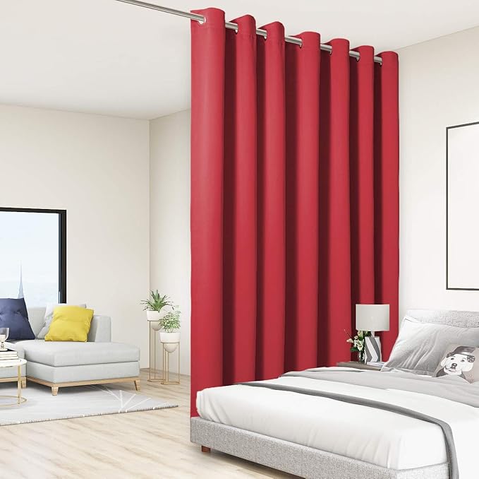 BONZER Extra Wide Room Divider Blackout Curtain Total Privacy Wall Room Darkening Grommet Curtains for Apartment, Studio, 96L x 150W Inch (8L x 12.5W ft), 1 Panel, Red