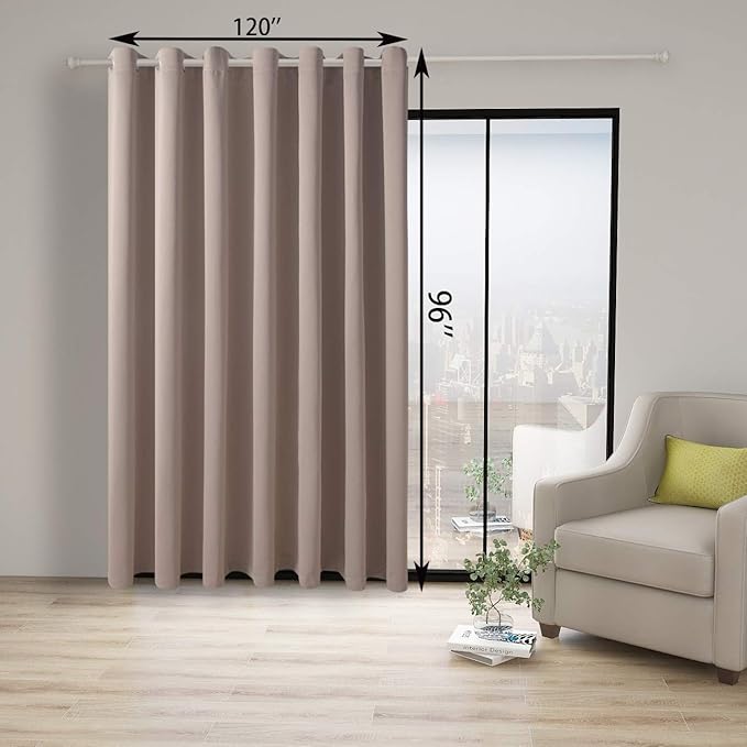 BONZER Room Divider Curtain Total Privacy Wall Noise Reducing Extra Wide Blackout Curtains for Patio Sliding Glass Door, 96L x 120W Inch (8L x 10W ft), 1 Panel, Khaki