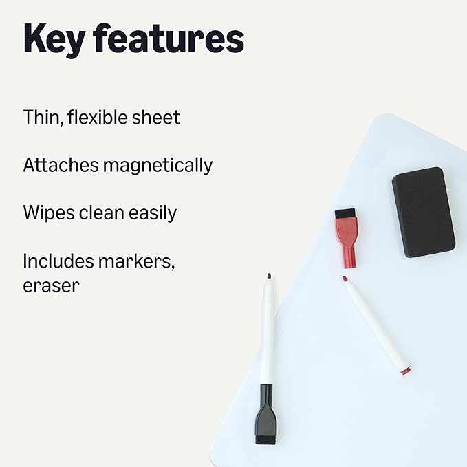 Amazon Basics Magnetic Dry Erase Board, Fridge WhiteBoard, Sheet 20" x13", 2 Markers and Eraser