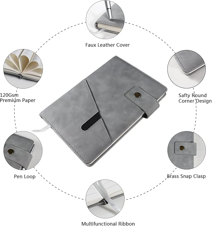 A5 Lined Leather Journal Notebook,Hardcover Journal Set with Pen and Gift Box,100Pages 100gsm Thick Ruled Paper Daily Diary for Men Women School,Travel,Business,Work,Writing 5.9" X 8.4"