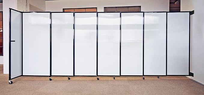 Wall-Mounted Sliding StraightWall Room Divider | Adjustable Widths | Locking Wheels | Room Separator | Up to 11'3" Wide x 5' Tall Charcoal Gray Fabric Panels