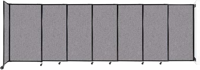 Wall-Mounted Sliding StraightWall Room Divider | Adjustable Widths | Locking Wheels | Room Separator | Up to 15'6" Wide x 5' Tall Cloud Gray Fabric Panels
