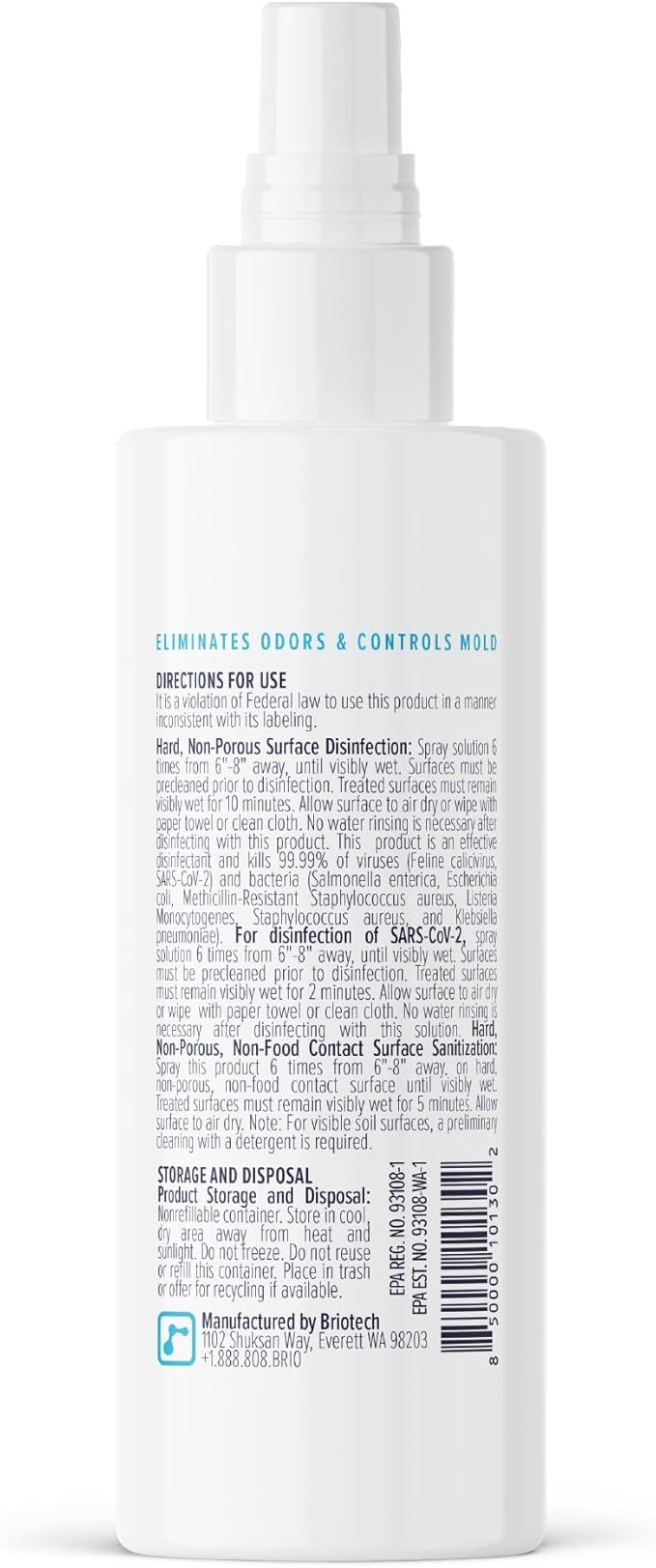 BRIOTECH Sanitizer Disinfectant Hypochlorous Spray, Kill 99.99% of Viruses & Bacteria, Control Mold, Eliminate Odor, Gentle for Nurseries, Food Contact Surface Sanitizer, 2 fl oz Travel Size (2 Pack)