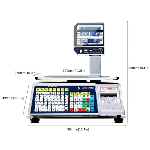 VisionTechShop DLP-300 Label Printing Scale Pole Display, 30/60lbs Capacity, 0.01/0.02lbs, NTEP Legal for Trade with a Free 1 case CAS LST-8020 UPC w/Ingredients Label, 58 x 60 mm