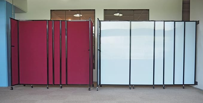 Wall-Mounted Sliding StraightWall Room Divider | Adjustable Widths | Locking Wheels | Room Separator | Up to 11'3" Wide x 6'10" Tall Red Fabric Panels