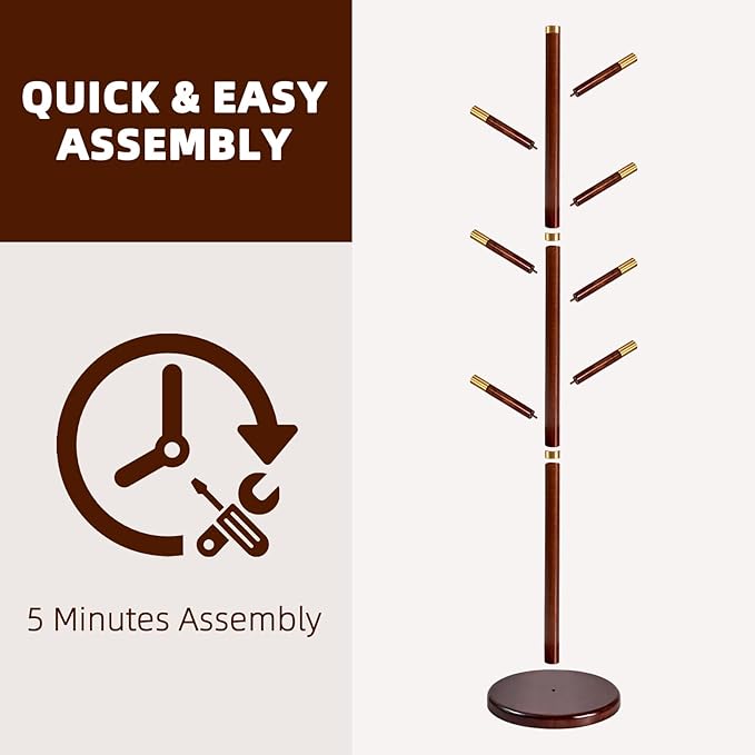 Uniclinens Coat Rack Freestanding Solid Wood Coat Tree Standing with 7 Hooks, Coat Rack Stand Creative Tree Branch-look (Walnut)