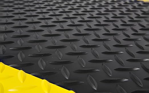 Wearwell 414.1516x2x4BYL Diamond-Plate SpongeCote UltraSoft Mat, 4' Length x 2' Width x 15/16" Thick, Black with Yellow