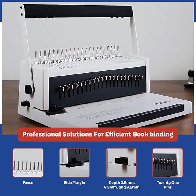 TruBind Manual Comb Binding Machine | Punch up to 20 Sheets | Bind up to 425 Sheets | 21 Fully Disengageable Dies | 19-Ring Comb | 2-Year Warranty