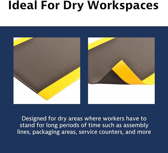 Notrax 410 Airug® 4' x 60' x 3/8" Anti Fatigue Mat, Enhanced Slip Resistance with Beveled Edges and Ribbed Surface, Ideal for Industrial and Commercial Workplaces, Black/Yellow, 410R0348BY