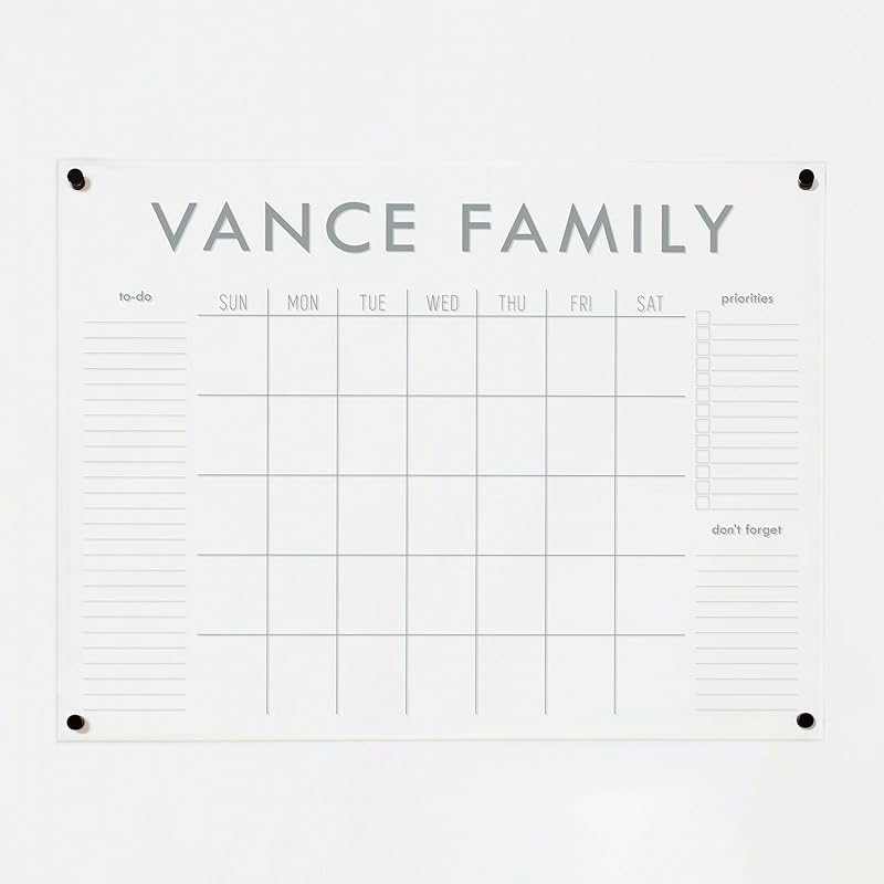 Personalized Clear Acrylic Calendar for Wall, Calendar Whiteboard for Wall, Dry Erase Wall Calendar, Wall Calendar Organizer System for Home (Block, Grey, 47.5"W x 36"H)