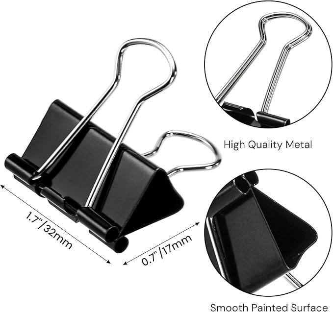 300 Pack Medium Binder Clip, 1-1/4 Inch Metal Black Fold Back Clips, Standard Paperwork Clamp Bulk for School Teacher Student, Business Office Home