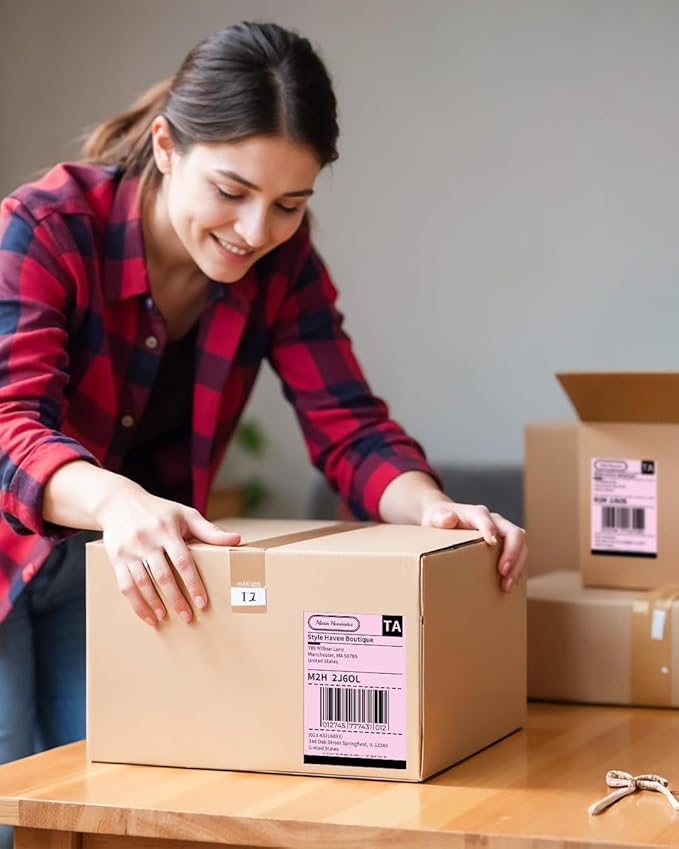 Pink Thermal Labels 4x6 for Shipping Label Printers - 500 PCS Pink Shipping Labels Compatible with Thermal Printers 4x6, Water/Oilproof Label Paper, Use for Logistics Business