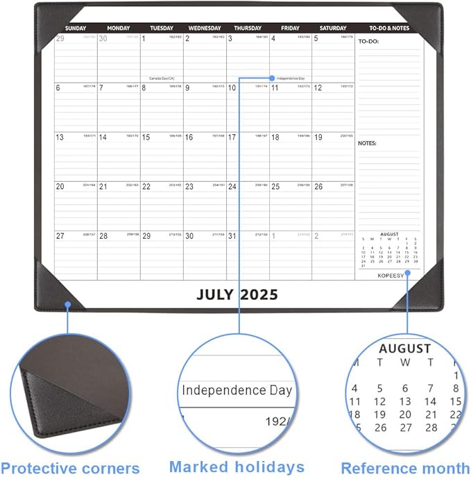 Large Desk Calendar 2025-2026 with Desktop Mat, KOPEESY 22" x 17" Desktop Calendar, 18 Months From July 2025 to December 2026, Office Supplies Desk Blotter Calendar for Home School and Office
